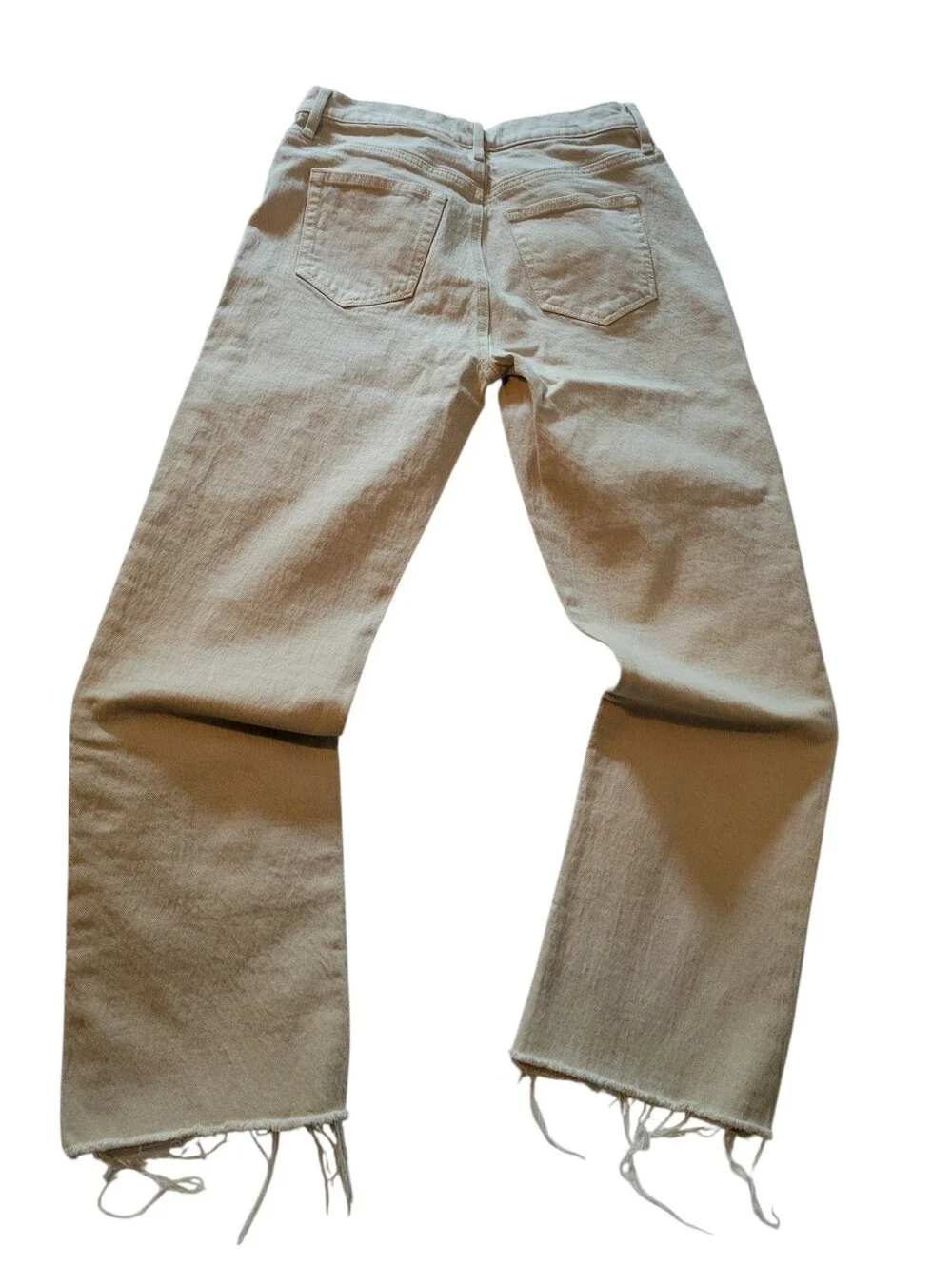 LOFT Frayed High Waisted Straight Crop Stone Cream Color Jeans 99% Cotton Sze 25